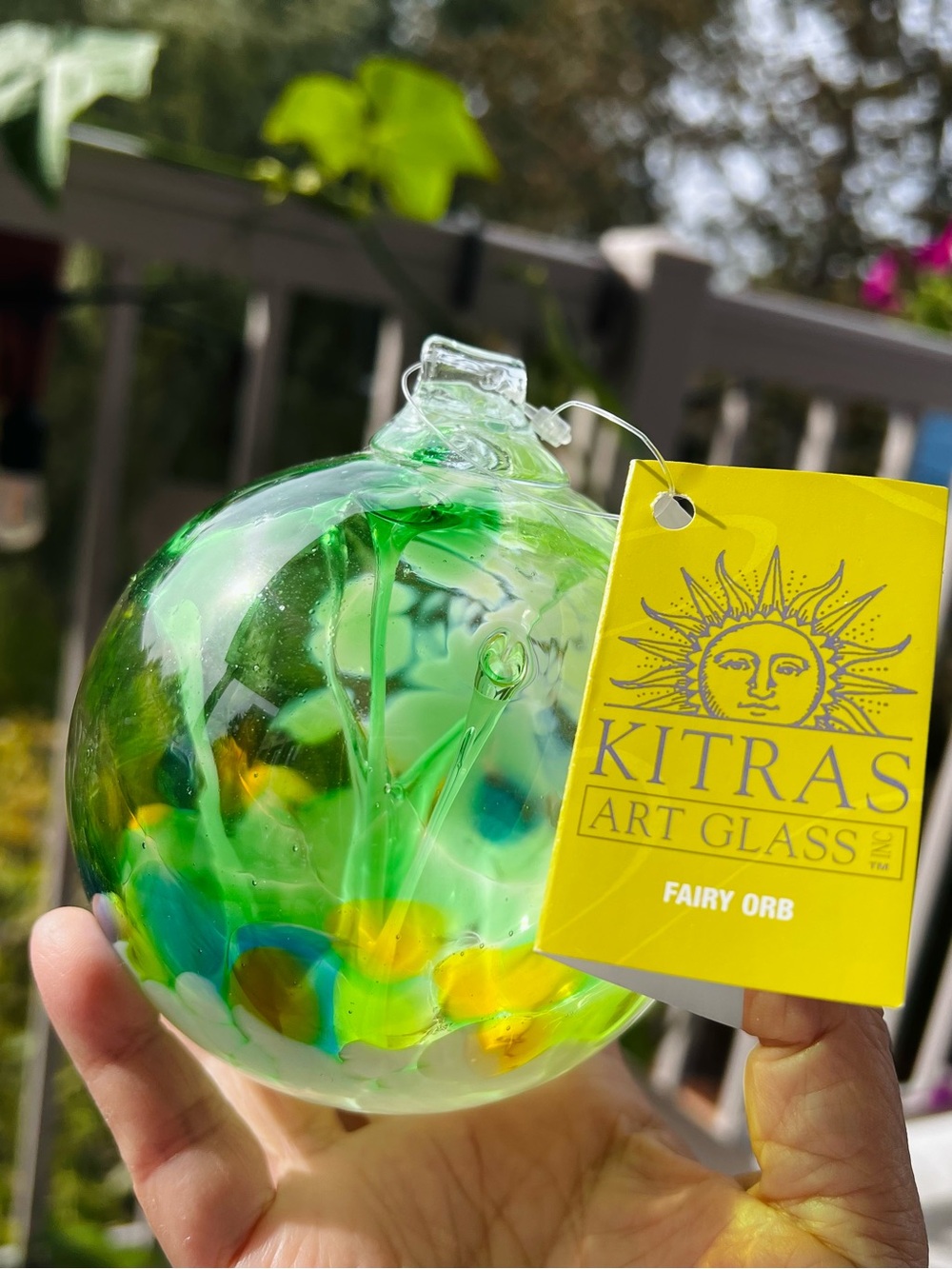 Stunning handcrafted art glass "Fairy Orb" by Kitras Art Glass, made in Fergus